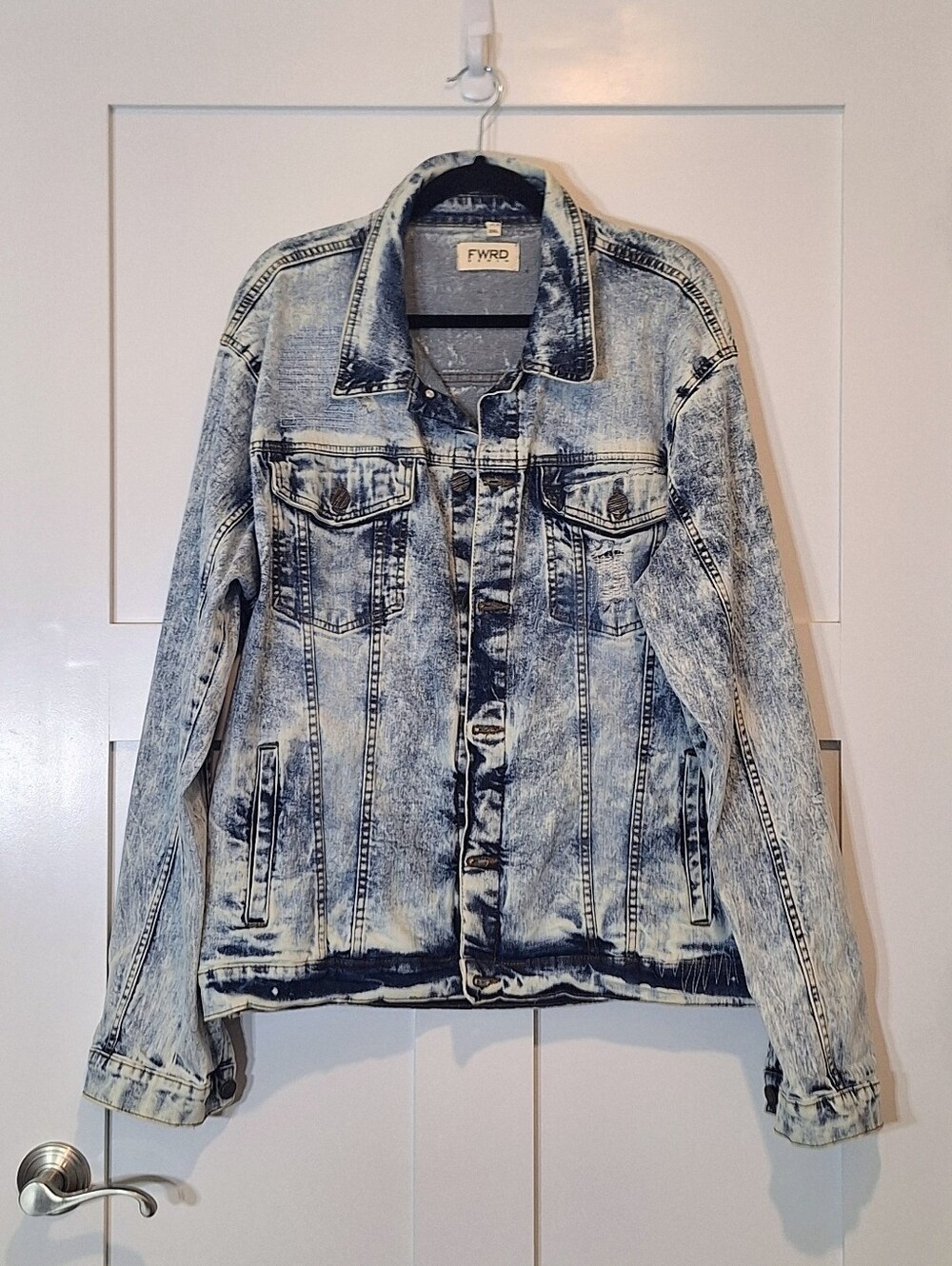 FWRD Denim Acid Washed Trucker Blue Jean Jacket Inner & Outer Pockets Size 2XL